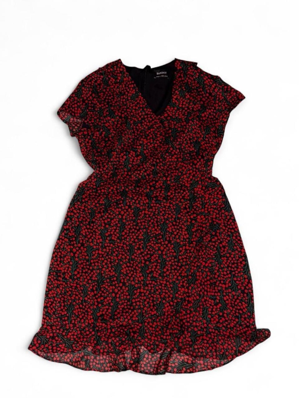 Bardot Black with Red Ditsy Mini Dress